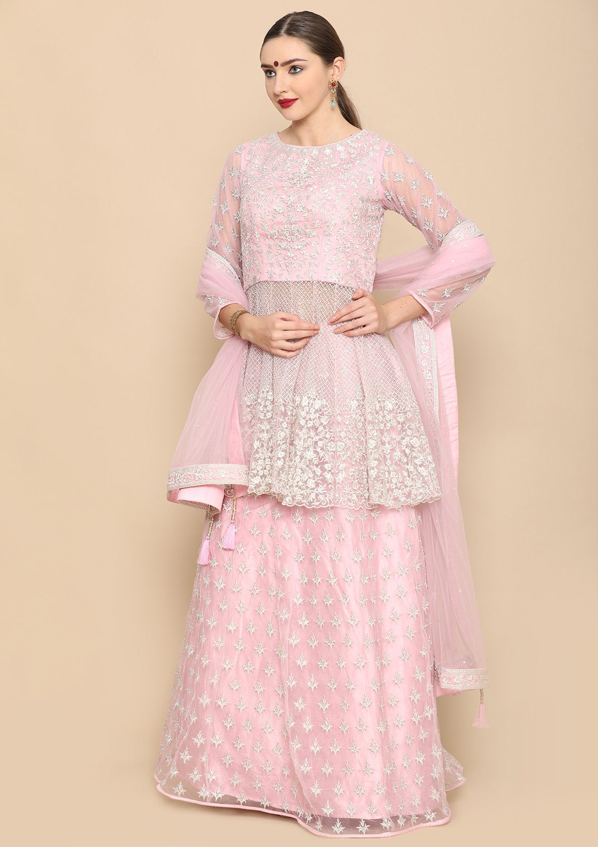 pink zari work Designer Indo Western-Koskii