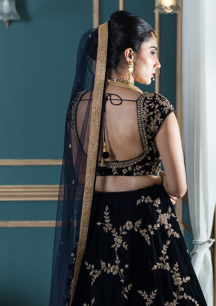 Blue Stone Work Velvet Designer Lehenga-Koskii
