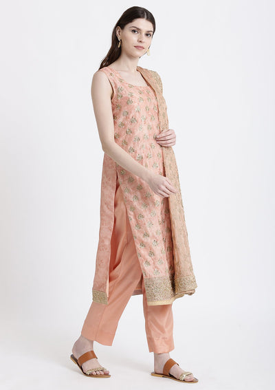 Peach Stonework Chanderi Designer Salwar Suit-Koskii