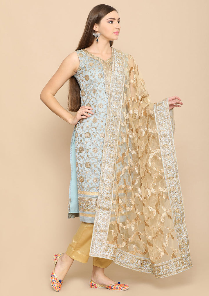 Light Grey and gold designer salwar suit-Koskii