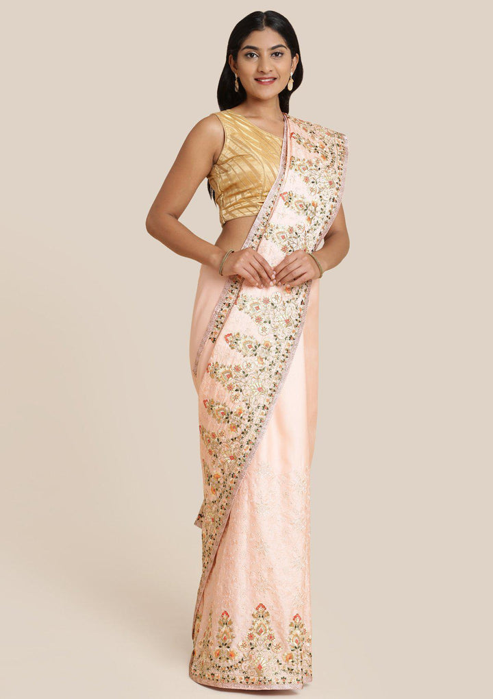 Baby Pink Threadwork Art Silk Designer Saree-Koskii
