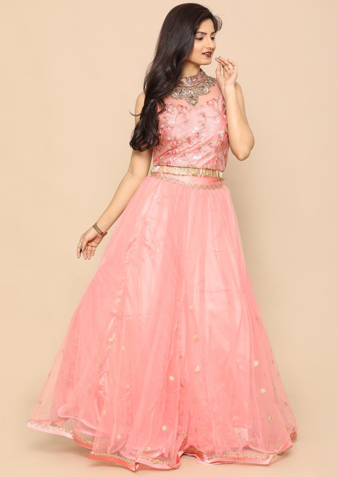 Pink Zari Work Net Designer Lehenga-Koskii