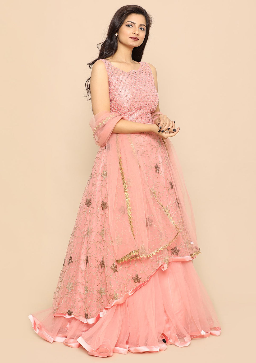 Pink Cutdana Net Designer Lehenga-Koskii