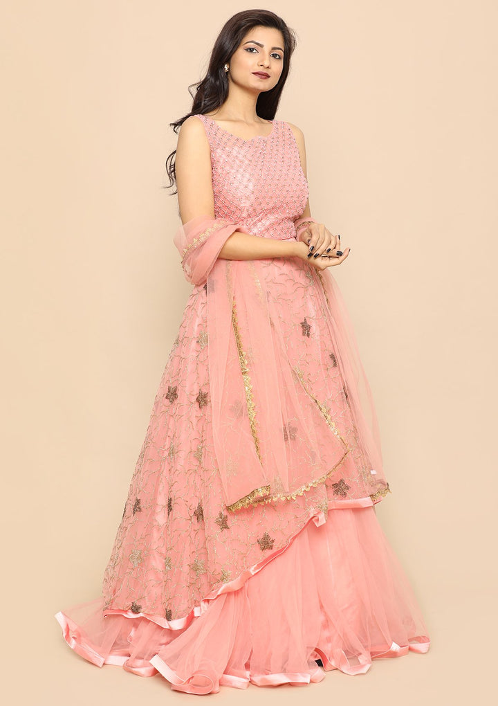 Pink Cutdana Net Designer Lehenga-Koskii