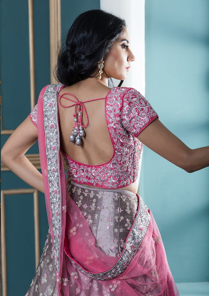 Grey Stone Work Silk Designer Lehenga-Koskii