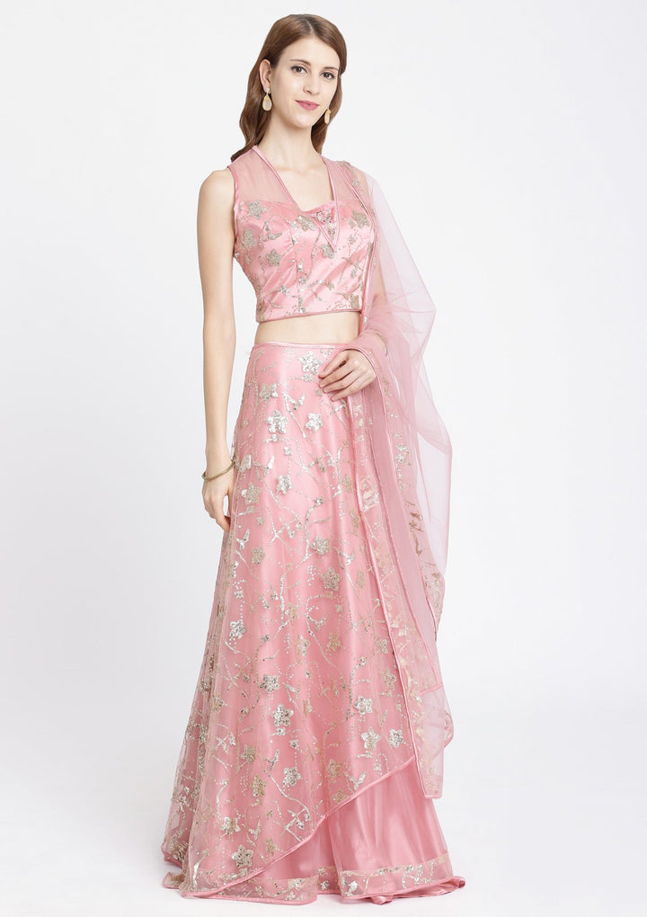 Pink Sequins Net Designer Lehenga-Koskii