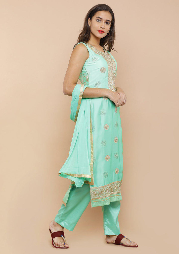Fern Green Zari Designer Salwar Suit-Koskii