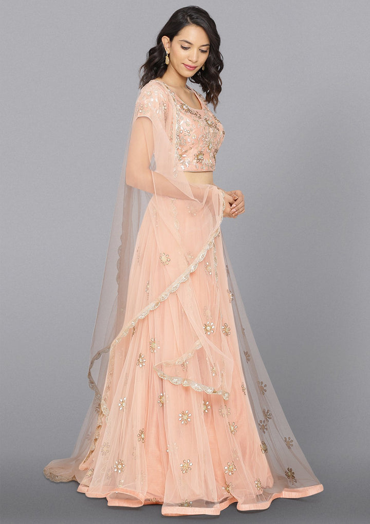 Peach Gotapatti Net Designer Lehenga-Koskii