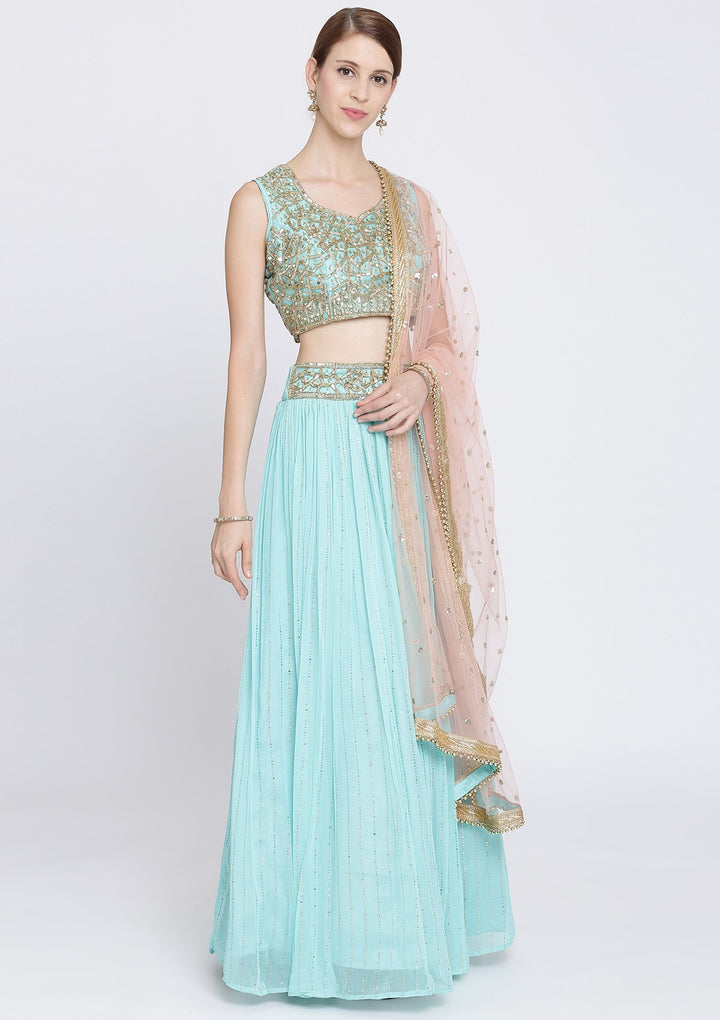 Sky Blue Cutdana Georgette Designer Lehenga-Koskii