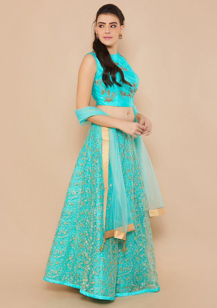 Cyan Zariwork Net Designer Lehenga-Koskii