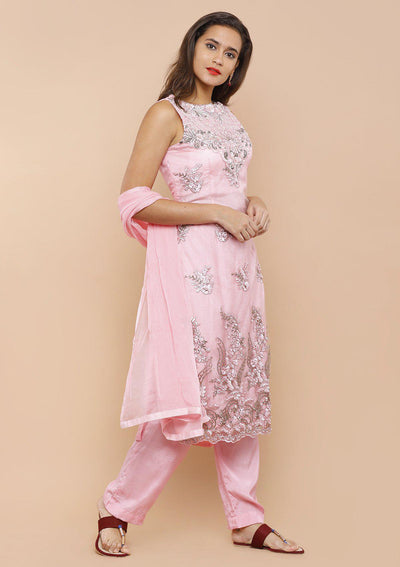 Pink Embellished Floral Designer Salwar Suit-Koskii