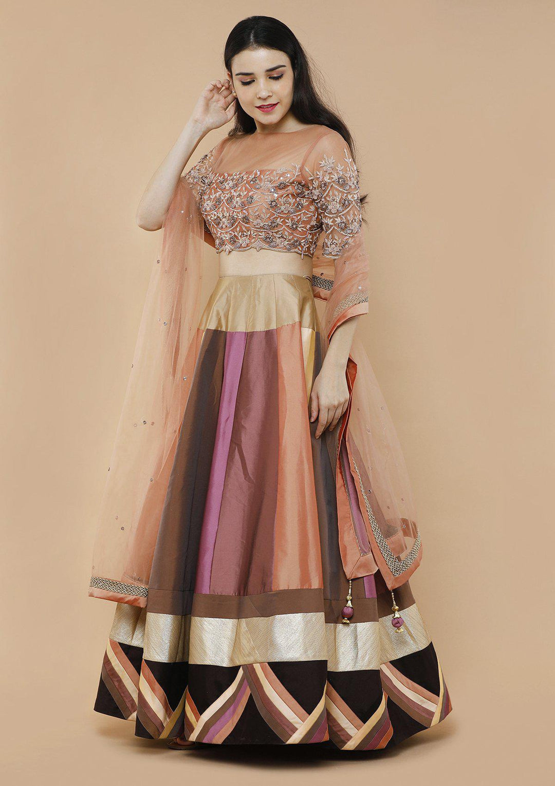 Colorpop Embellished Silk Designer Lehenga-Koskii