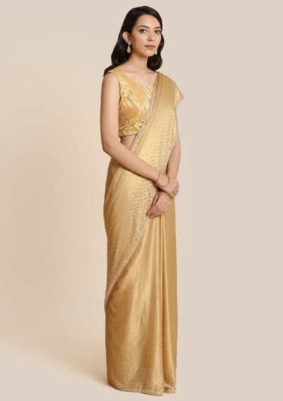 Gold Pearlwork Shimmer Designer Saree-Koskii