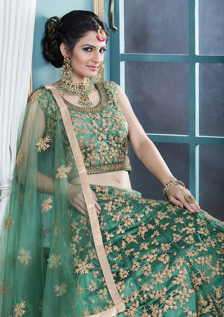 Green Cutdana Net Designer Lehenga-Koskii