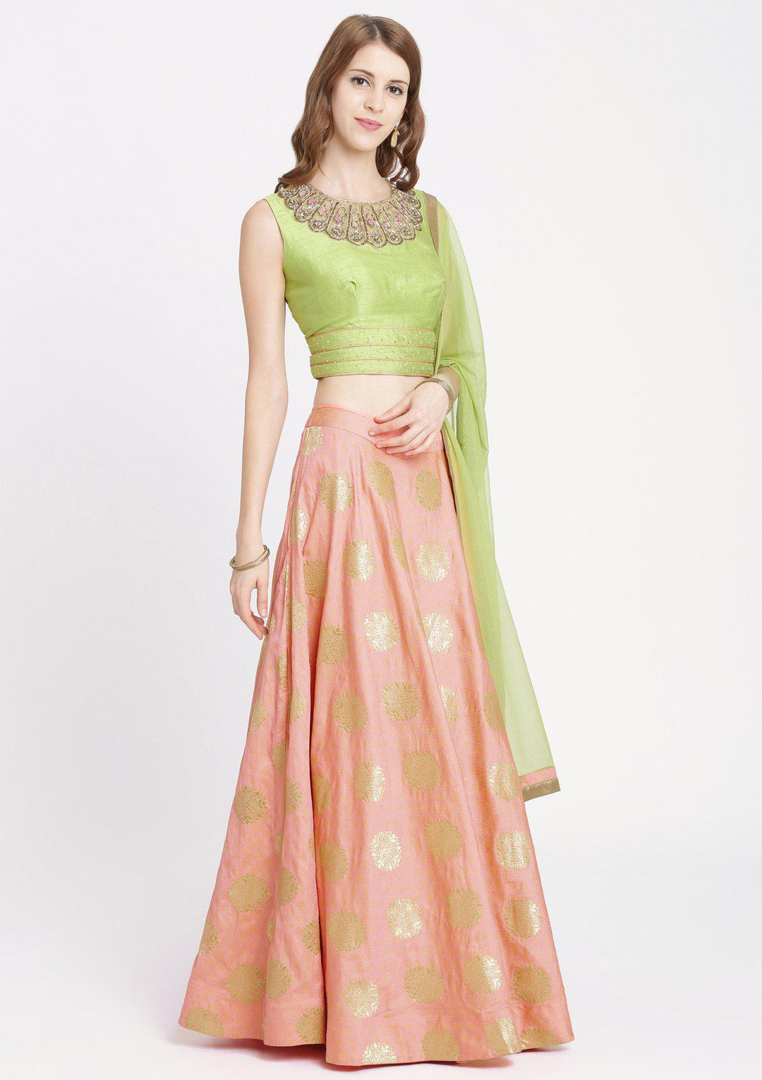 Baby Pink Cutdana Rawsilk Designer Lehenga-Koskii