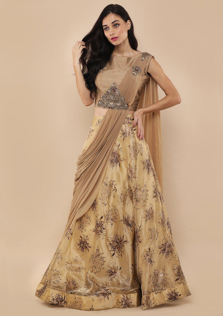 Beige Stone Work Silk Designer Lehenga-Koskii