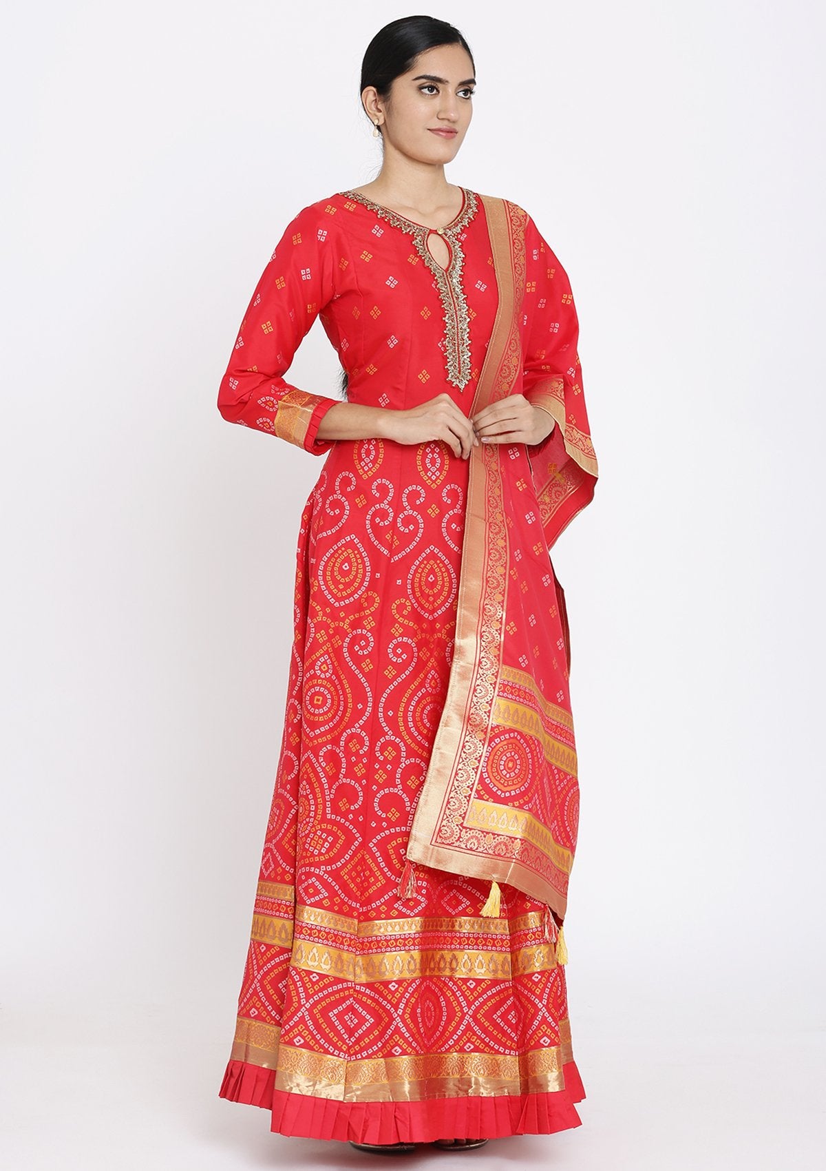 Red Sequins Art Silk Designer Gown - koskii