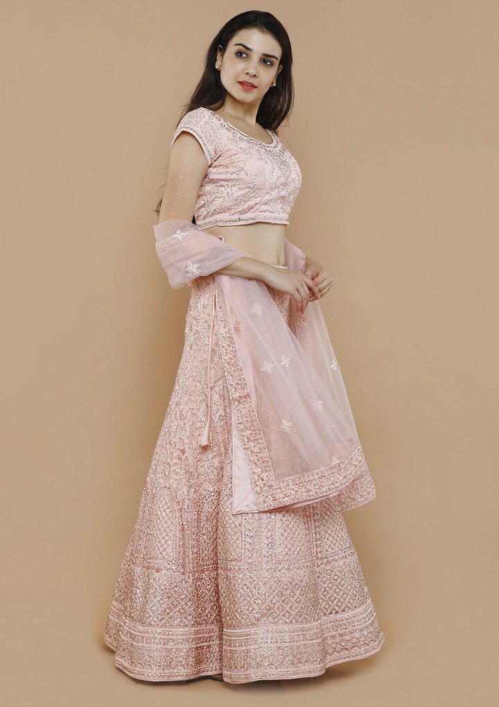 Pink Embellished Net Designer Lehenga-Koskii