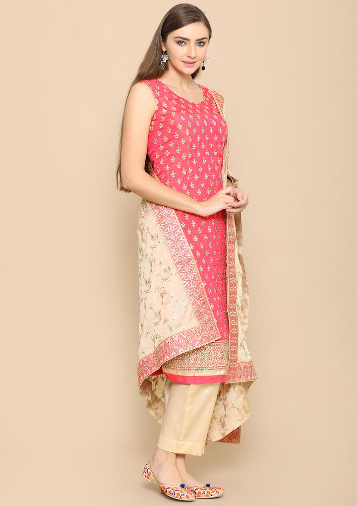 pink and beige designer salwar suit-Koskii