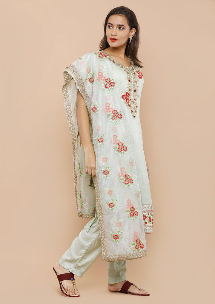 Green Embellished Tissue Designer Salwar Suit-Koskii