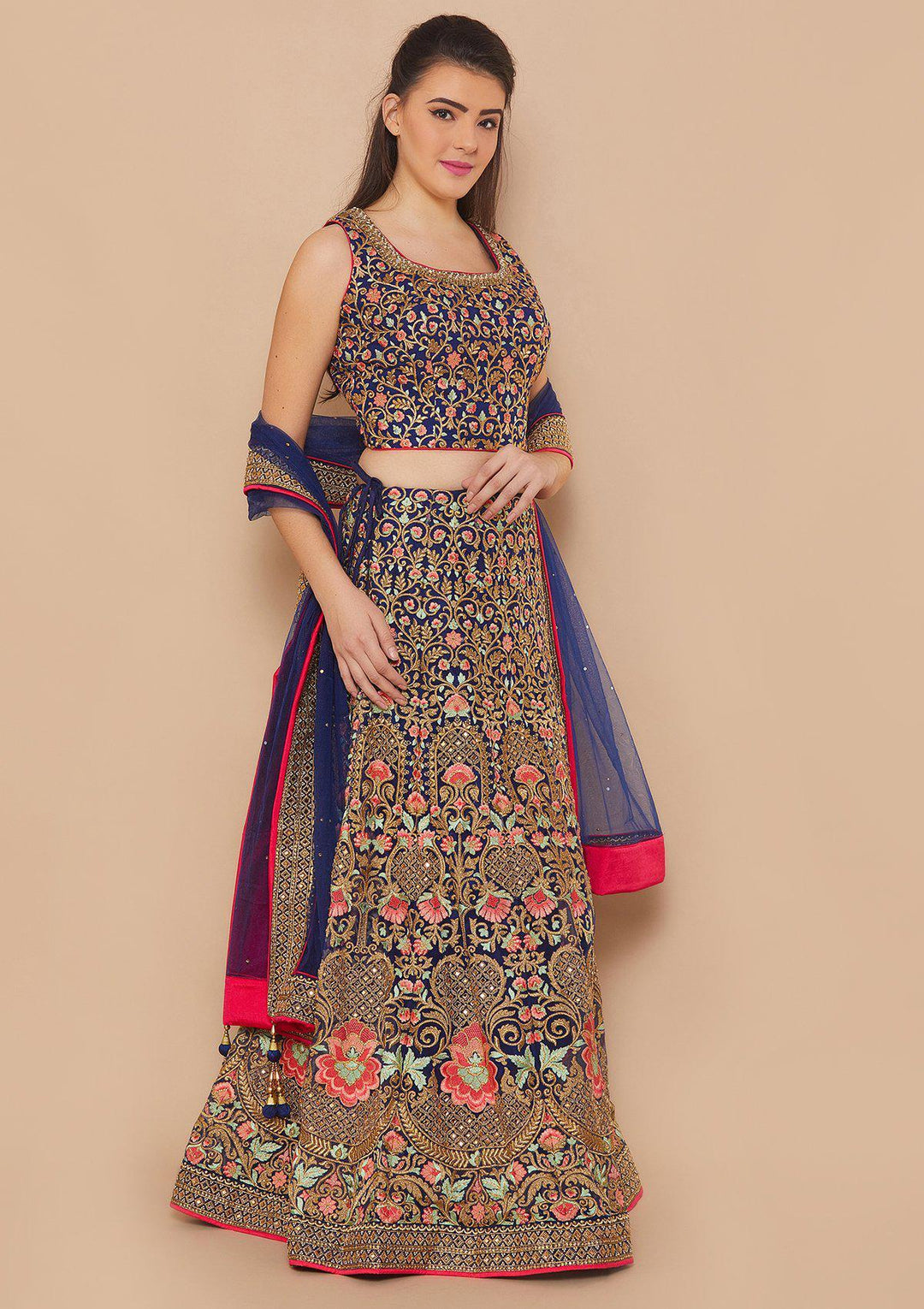 Blue Zariwork Net Designer Lehenga-Koskii