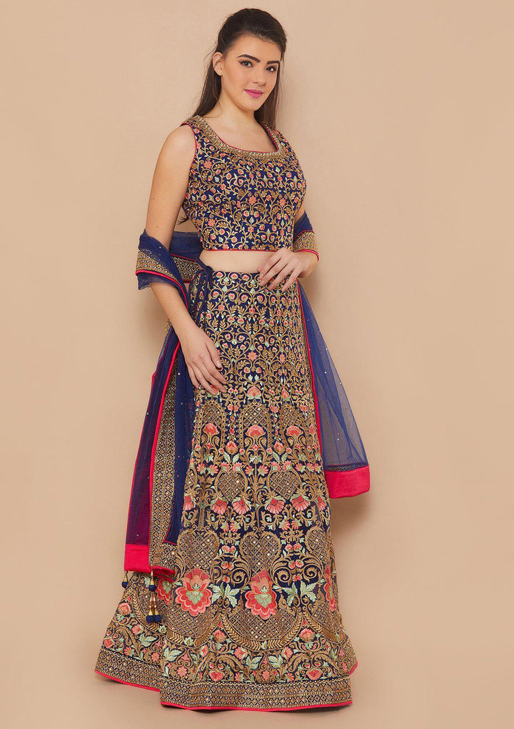Blue Zariwork Net Designer Lehenga-Koskii
