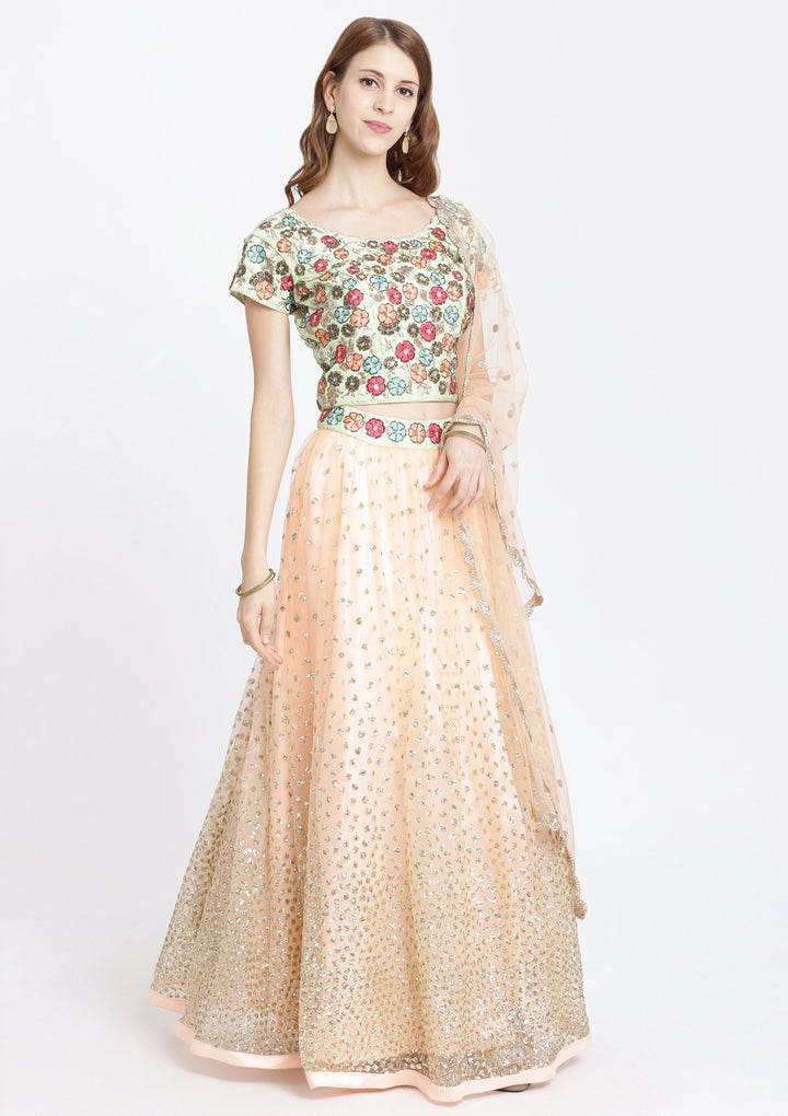 Peach Sequins Net Designer Lehenga-Koskii
