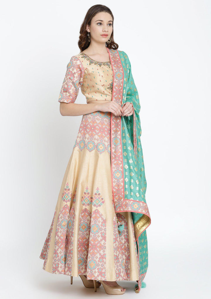 Cream Zardosi Rawsilk Designer Lehenga-Koskii