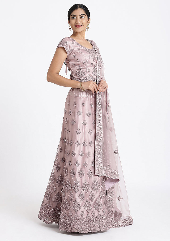 Mauve Thread Work Net Designer Lehenga-Koskii