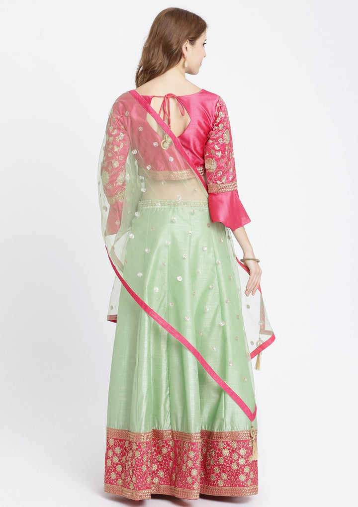 Pista Green Zariwork Rawsilk Designer Lehenga-Koskii