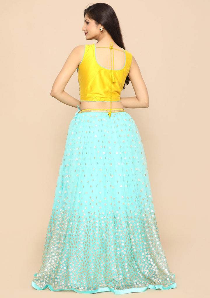 Green Cutdana Net Designer Lehenga-Koskii