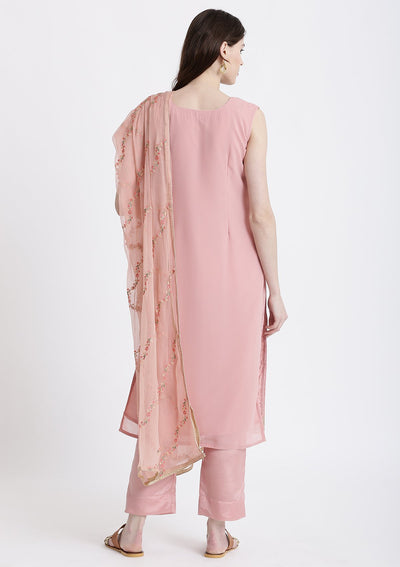Baby Pink Zariwork Georgette Designer Salwar Suit-Koskii