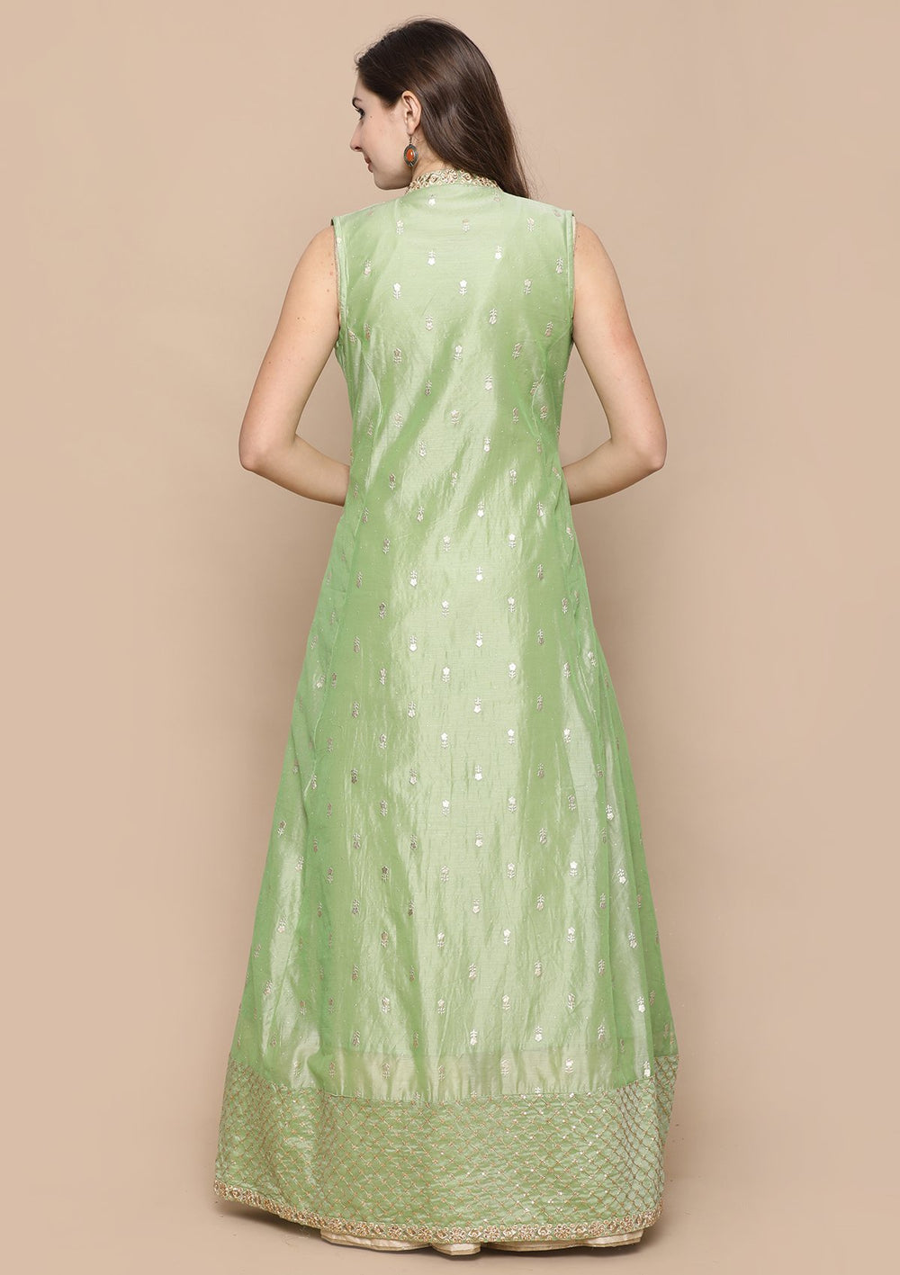 Cream Zari Work Indo-Western Designer gown-Koskii