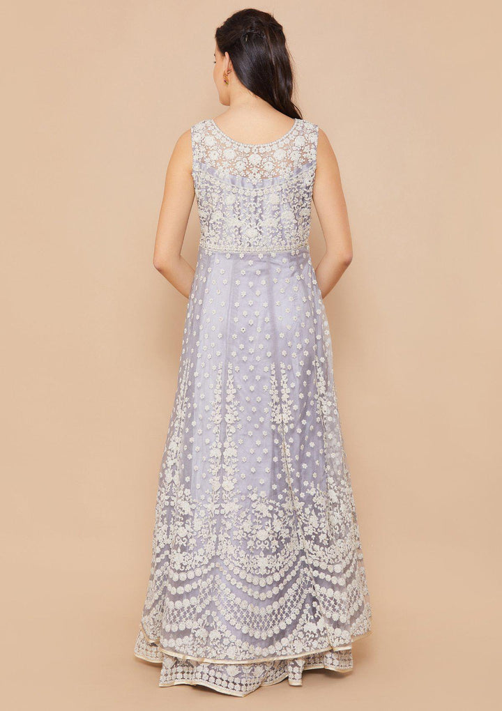 Grey Zariwork Net Designer Gown-Koskii