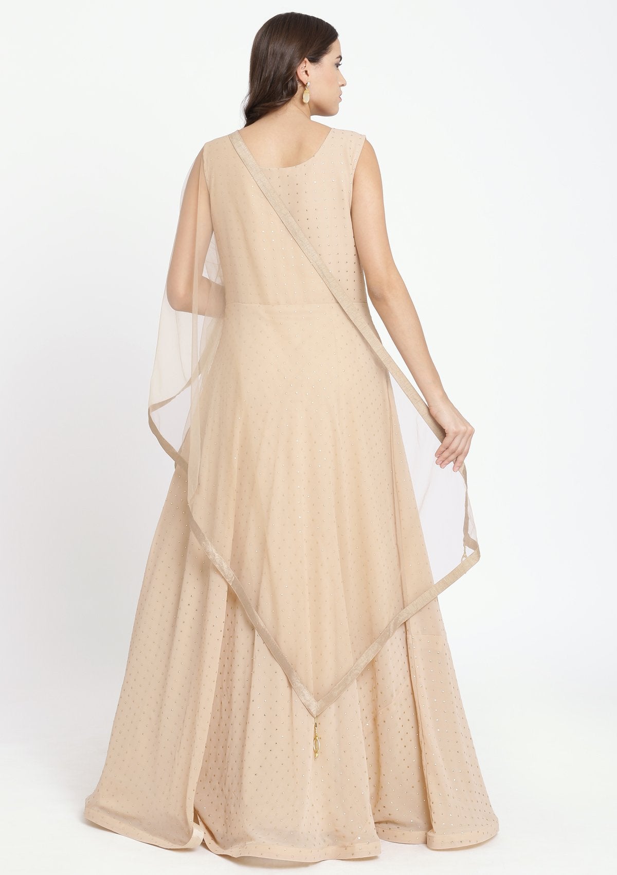 Beige Badla-work Georgette Designer Gown-Koskii