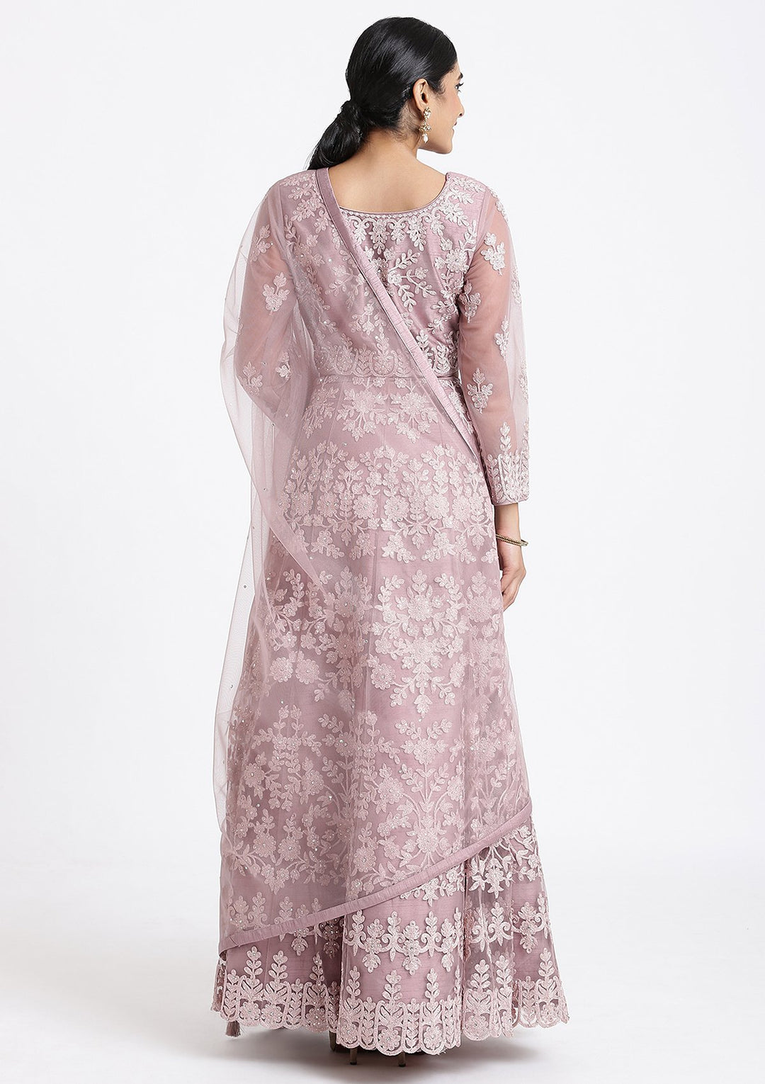 Mauve Threadwork Net Designer Lehenga-Koskii