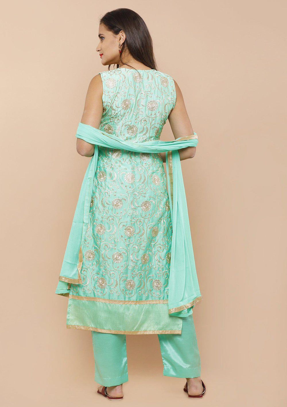 Fern Green Zari Designer Salwar Suit-Koskii