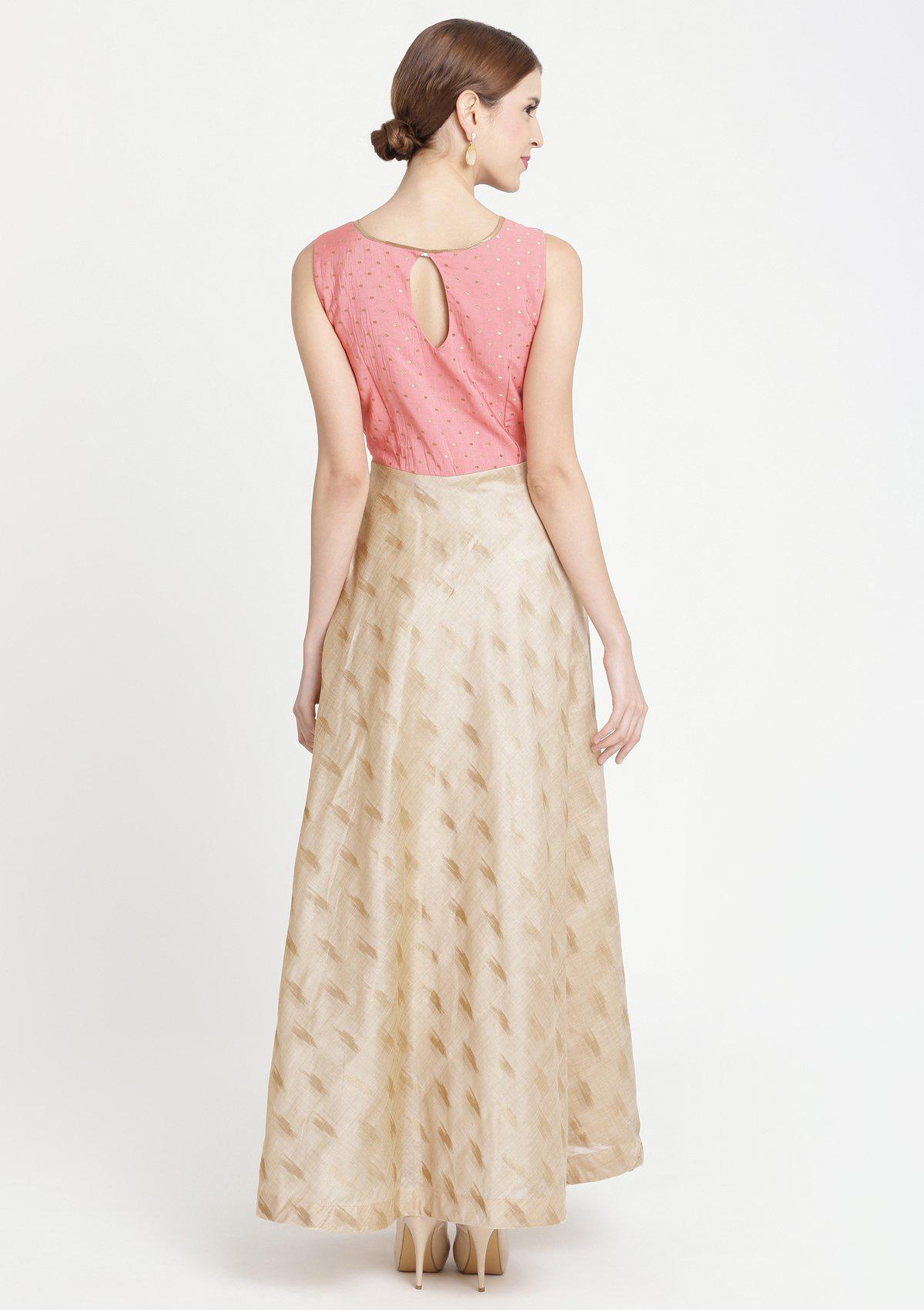 Pink Cutdana Raw Silk Designer Gown-Koskii