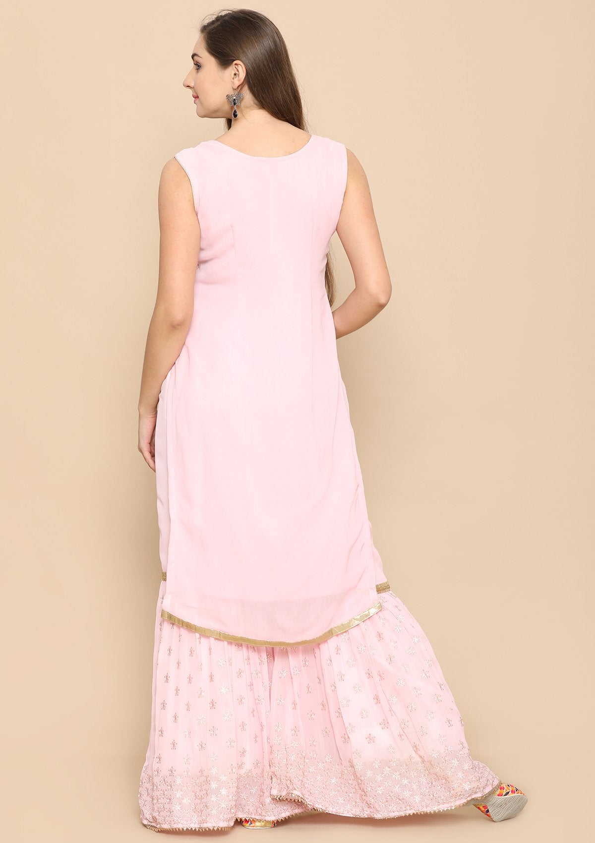 Baby Pink Mirror Work Designer Salwar Suit-Koskii