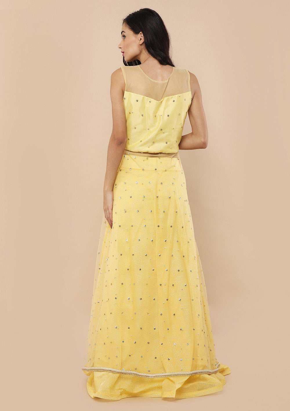 Melon Yellow Stone Work Silk Designer Lehenga-Koskii