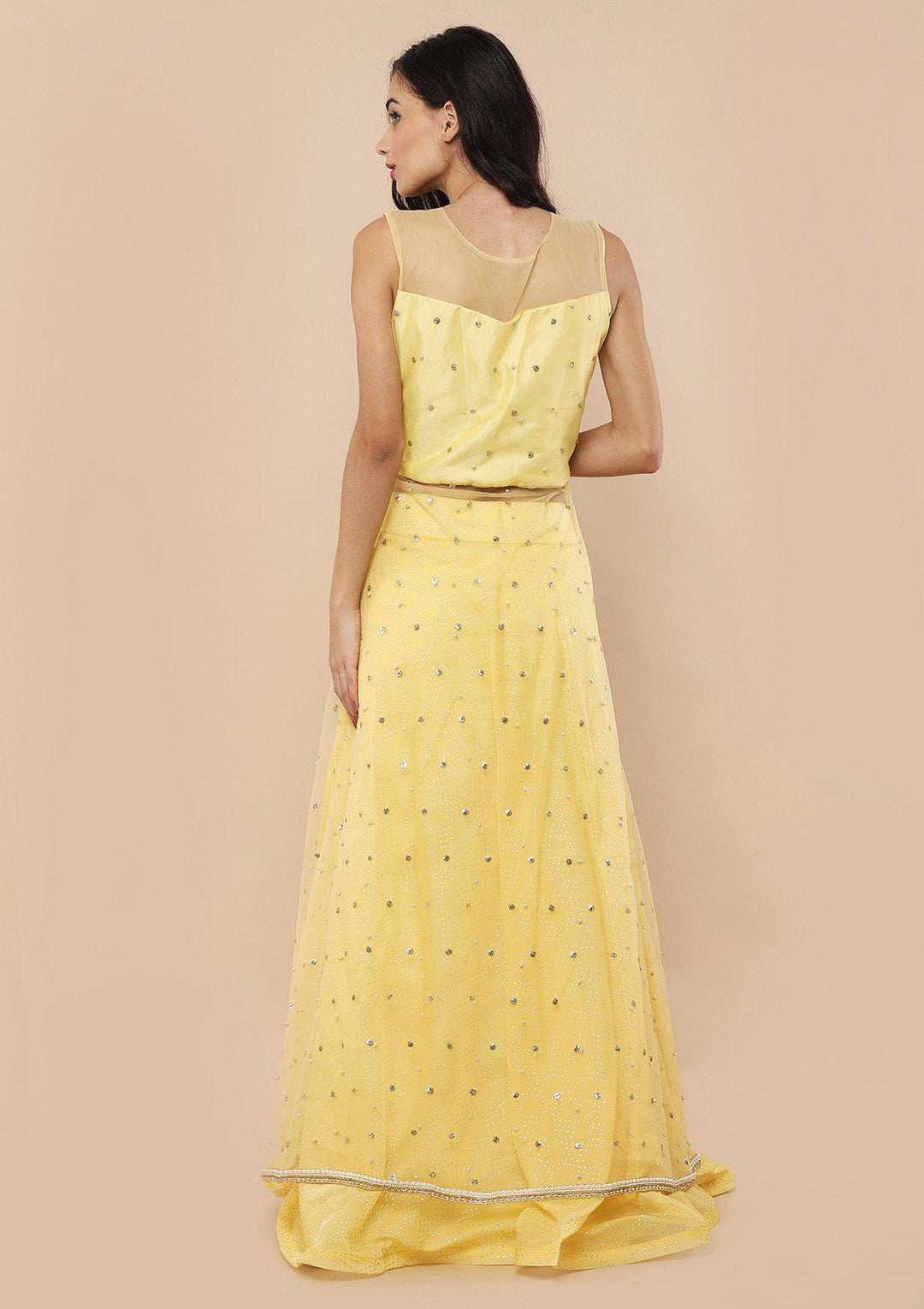 Melon Yellow Stone Work Silk Designer Lehenga-Koskii