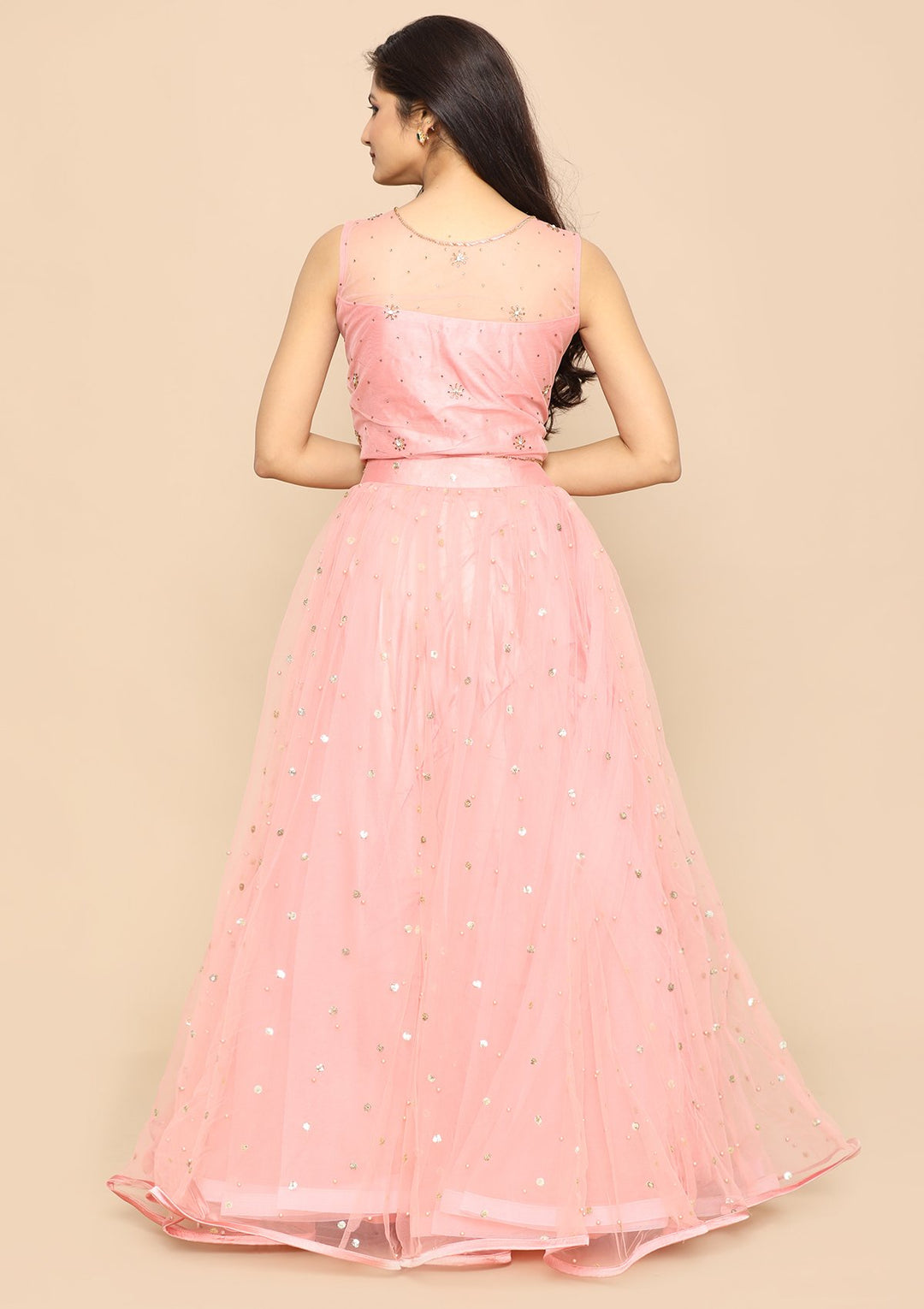 Pink Micro Stone Net Designer Lehenga-Koskii