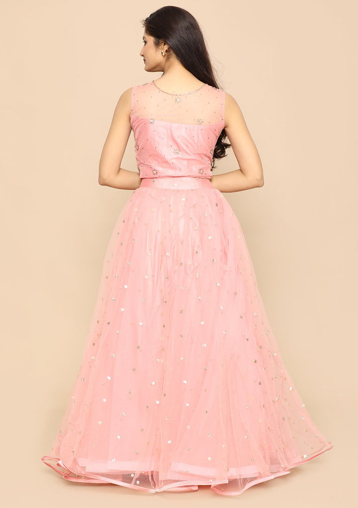 Pink Micro Stone Net Designer Lehenga-Koskii