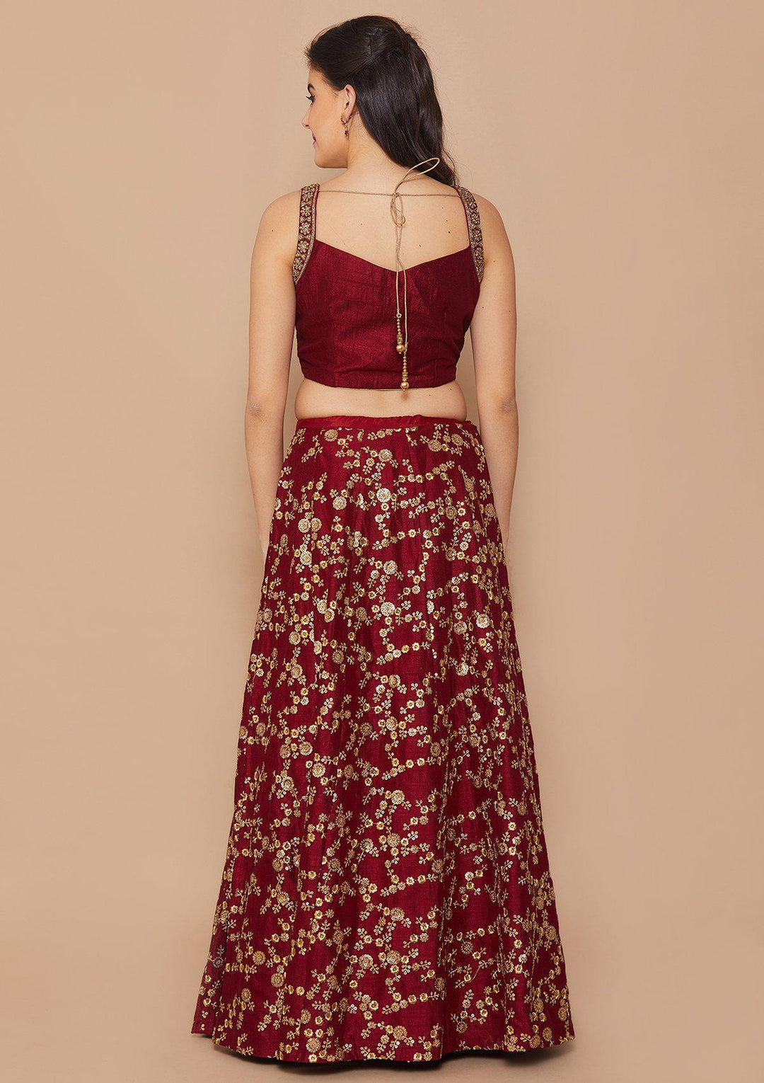 Crimson Stonework Raw-silk Designer Lehenga-Koskii