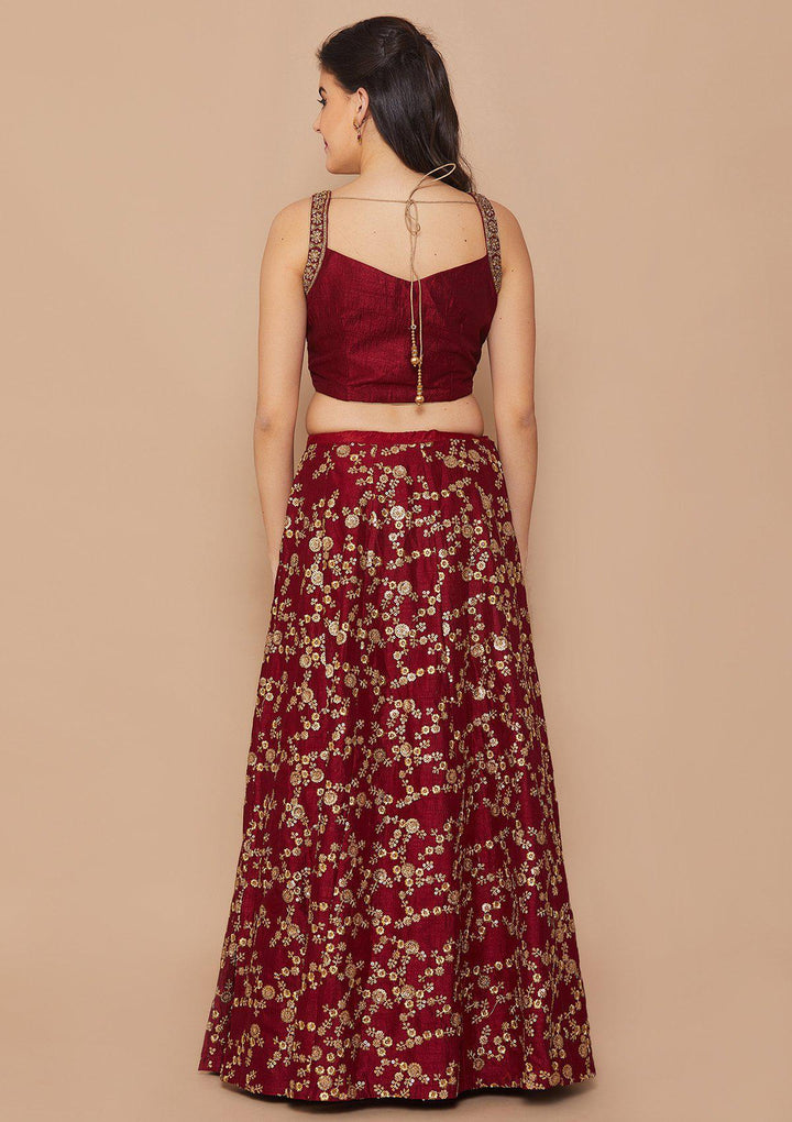Crimson Stonework Raw-silk Designer Lehenga-Koskii