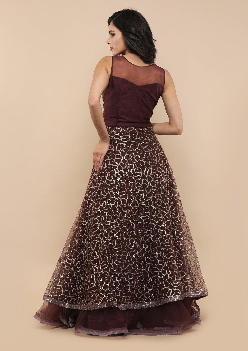 Wine Cutdana Raw Silk Designer Lehenga-Koskii