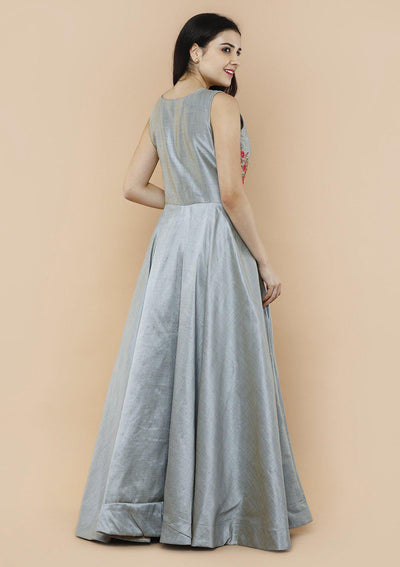 Grey Cutdana Raw Silk Designer Gown-Koskii