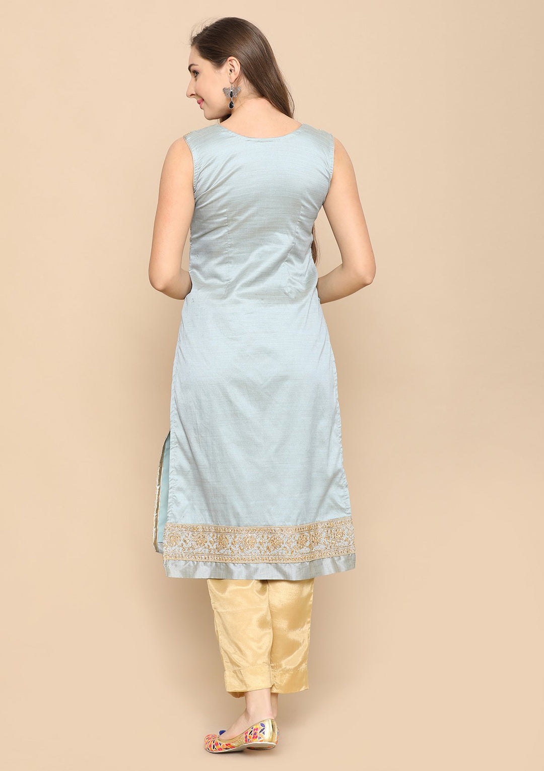 Light Grey and gold designer salwar suit-Koskii
