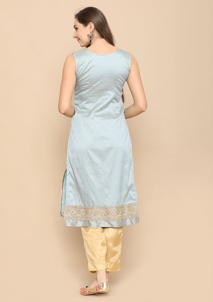 Light Grey and gold designer salwar suit-Koskii