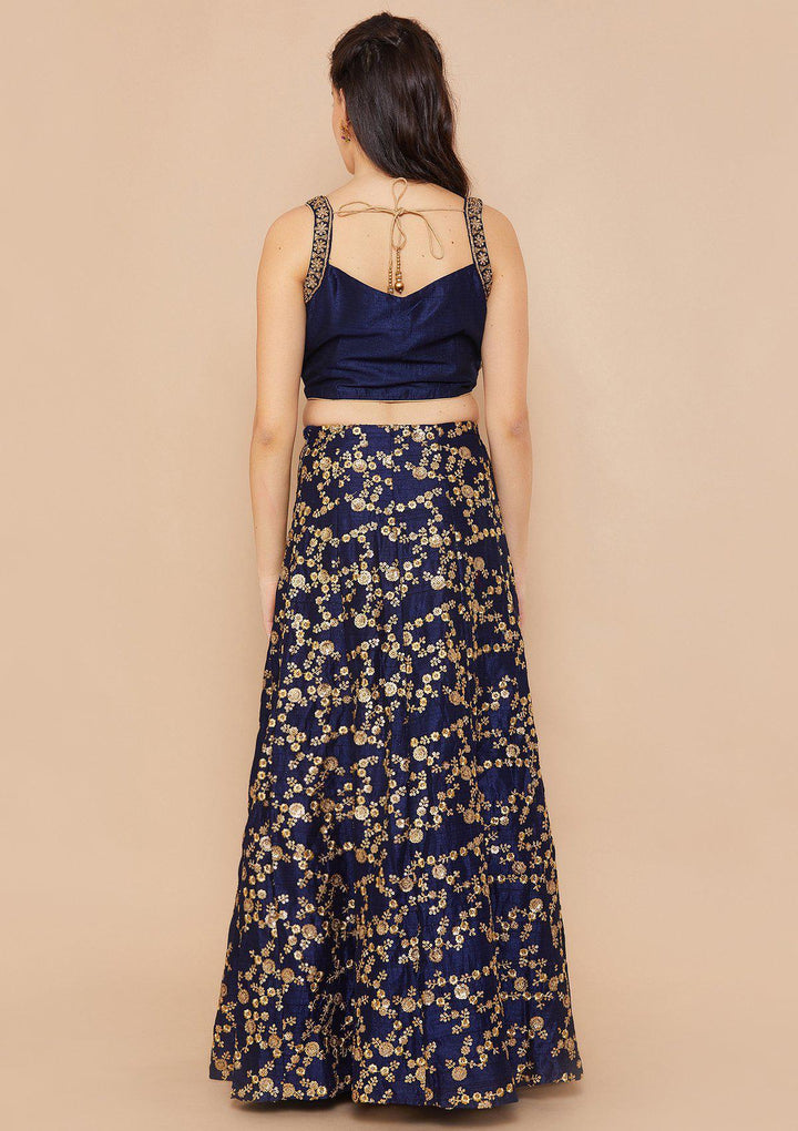 Koskii Stonework Rawsilk Blue Lehenga-Koskii